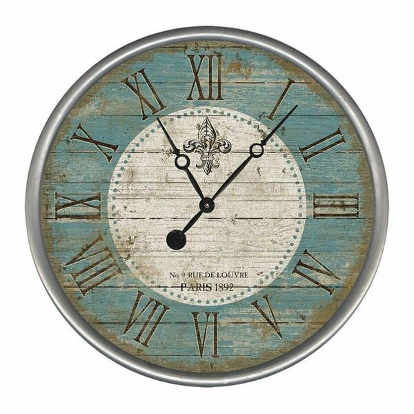 Homeroots 15 in. Vintage Teal Fleur de Lis Parisian Wall Clock 401533